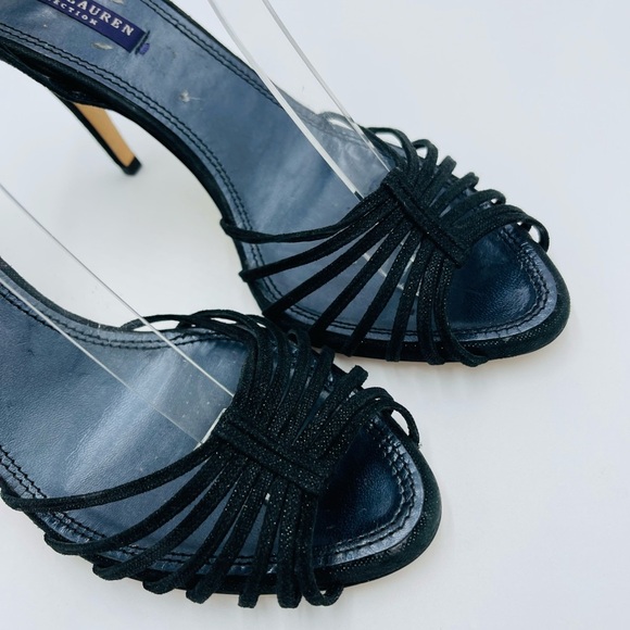 Ralph Lauren Purple Label Black Sparkle Multi Strap Open Toe heels - Picture 2 of 10